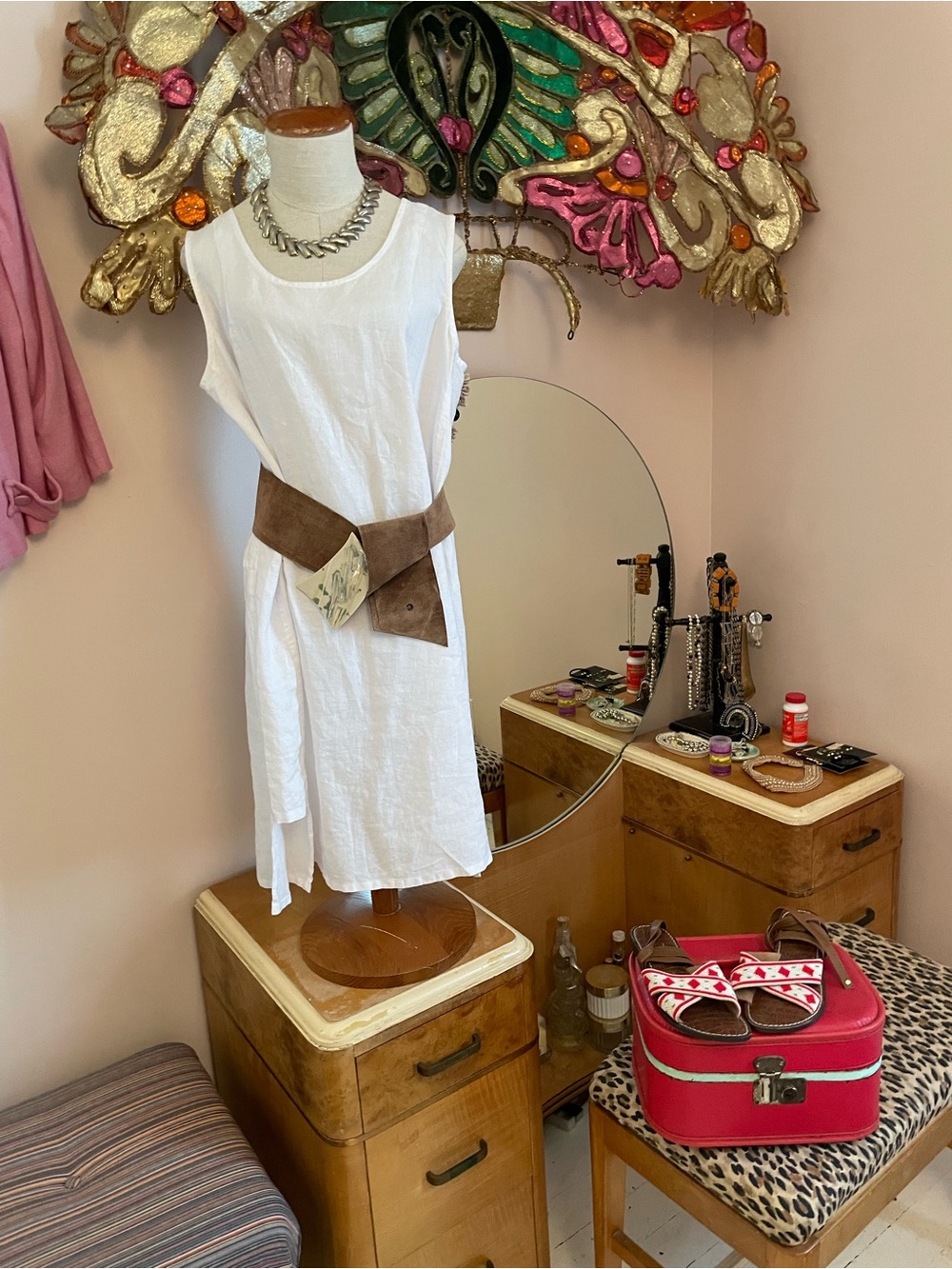 Sleeveless White Linen Match Point Mini Shift Dress size L